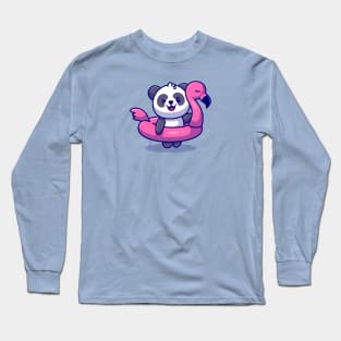 Cute Panda With Flamingo Tires Cartoon Long Sleeve T-Shirt